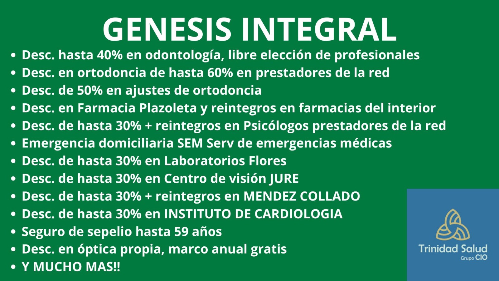 Placa del plan Genesis Integral